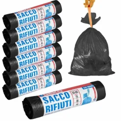 7 X ROTOLI SACCHETTI BUSTE SPAZZATURA 40LT 55X65CM CHIUSURA LACCETTO NERO 105PZ
