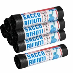 7 X ROTOLI SACCHETTI BUSTE SPAZZATURA 40LT 55X65CM CHIUSURA LACCETTO NERO 105PZ