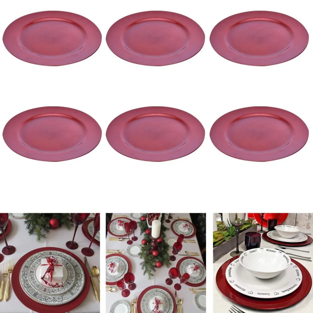6 X SOTTOPIATTI NATALIZI IN PLASTICA 33CM DECORAZIONI NATALE PER LA TAVOLA ROSA