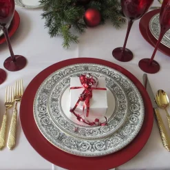 6 X SOTTOPIATTI NATALIZI IN PLASTICA 33CM DECORAZIONI NATALE PER LA TAVOLA ROSSO