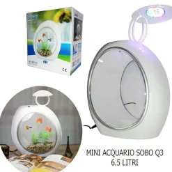 ACQUARIO MINI SOBO 6.5 LITRI Q-3 LUCE LED OVALE PESCI FILTRAZIONE INCORPORPORATA