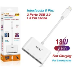 ADATTATORE 8 PIN LETTORE SCHEDE MEMORIA OTG 3IN1 LIGHTNING + 2 USB FEMMINA ITH488