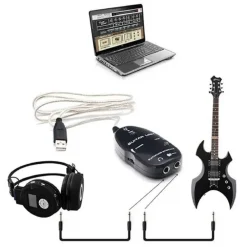 ADATTATORE AMPLIFICATORE PER CHITARRA BASSO INTERFACCIA USB CAVO CUFFIE JT3624