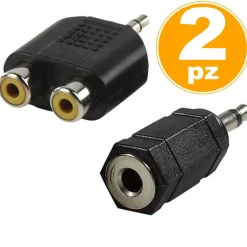 ADATTATORE AUDIO JACK A 2 JACK FEMMINA RCA + JACK MASCHIO A COASSIALE FEMMINA