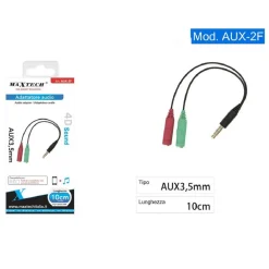 ADATTATORE CAVO AUX 3.5MM MASCHIO A 2X AUX MICROFONO FEMMINA AUDIO MAXTECH AUX-2F