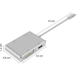 ADATTATORE CONVERTITORE AUDIO VIDEO 4IN1 DA TYPE-C A VGA HDMI DVI USB3.0 TPC-444