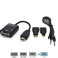 ADATTATORE CONVERTITORE HDMI A VGA 3 IN 1 CON AUDIO A MINI MICRO CAVO HDMI