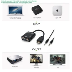 ADATTATORE CONVERTITORE HDMI A VGA 3 IN 1 CON AUDIO A MINI MICRO CAVO HDMI
