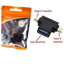 ADATTATORE CONVERTITORE LETTORE OTG 2IN1 USB FEMMINA A 2 TYPE-C MASCHIO USB-2210