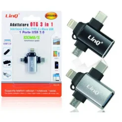 ADATTATORE OTG DA USB-C MICRO-USB LIGHTNING VERSO USB 3.0 FEMMINA 3 IN 1 OTQU930