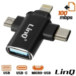 ADATTATORE OTG DA USB-C MICRO-USB LIGHTNING VERSO USB 3.0 FEMMINA 3 IN 1 OTQU930