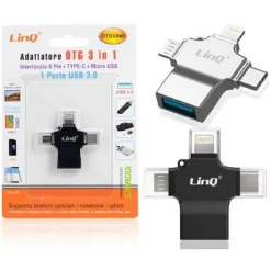 ADATTATORE OTG 3IN1 DA LIGHTNING TYPE-C MICRO USB A USB FEMMINA 100 MBPS OTGU940