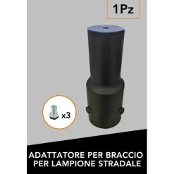 ADATTATORE PER BRACCIO FARO LAMPIONE STRADALE IN METALLO NERO CON 3 VITI FISSAGGIO PT-58MM