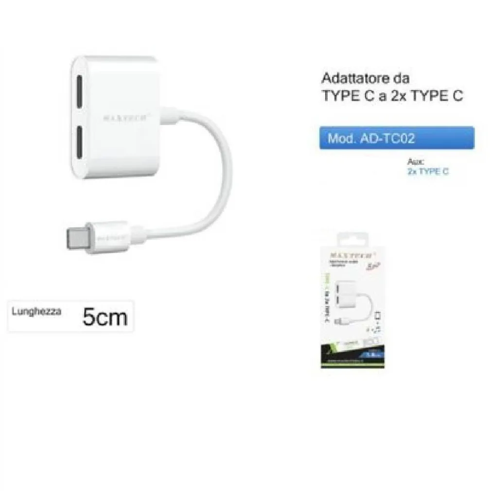 ADATTATORE TYPE C A DOPPIA ENTRATA TYPE-C RICARICA AUDIO PER SMARTPHONE AD-TC02