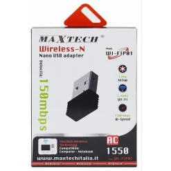 ADATTATORE USB WIRELESS NANO 150MBPS WIFI PER PC NOTEBOOK ANTENNA MAXTECH WI-FIP001