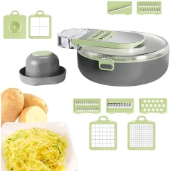 AFFETTATRICE 9IN1 TRITATUTTO PORTATILE IN ACCIAIO CON CESTELLO SCOLAPIATTI MULTIFUNZIONALE