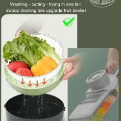 AFFETTATRICE 9IN1 TRITATUTTO PORTATILE IN ACCIAIO CON CESTELLO SCOLAPIATTI MULTIFUNZIONALE