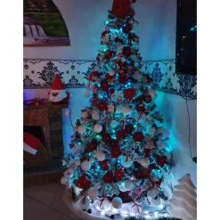 ALBERO DI NATALE 210 CM ABETE SNOW CON EFFETTO INNEVATO BIANCO BASE A CROCE
