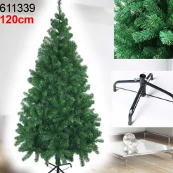 ALBERO DI NATALE 120 CM SUPER FOLTO EFFETTO PINO VERDE 300 RAMI CON BASE A CROCE
