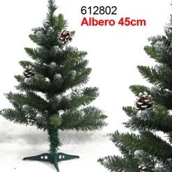 ALBERO DI NATALE 45 CM VERDE EFFETTO INNEVATO CON PIGNE DECORAZIONI ADDOBBI