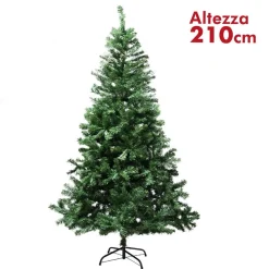 ALBERO DI NATALE 210CM RAMI PINO VERDE SUPER FOLTO BASE A CROCE IN METALLO