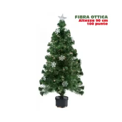 ALBERO DI NATALE FIBRA OTTICA SNOW 90CM 100 PUNTE 12 FIOCCHI DI NEVE VERDE