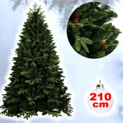 ALBERO DI NATALE FOLTO ARTIFICIALE 210CM VERDE CON PIGNE 900 RAMI BASE A CROCE