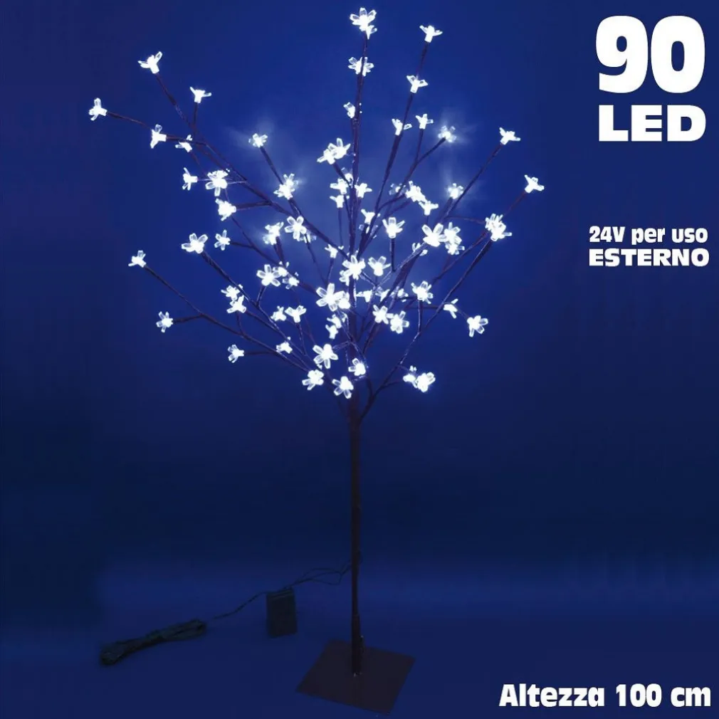 ALBERO DI NATALE LUMINOSO CILIEGIO PER ESTERNO 90 LED ALTEZZA 100 BIANCO FREDDO