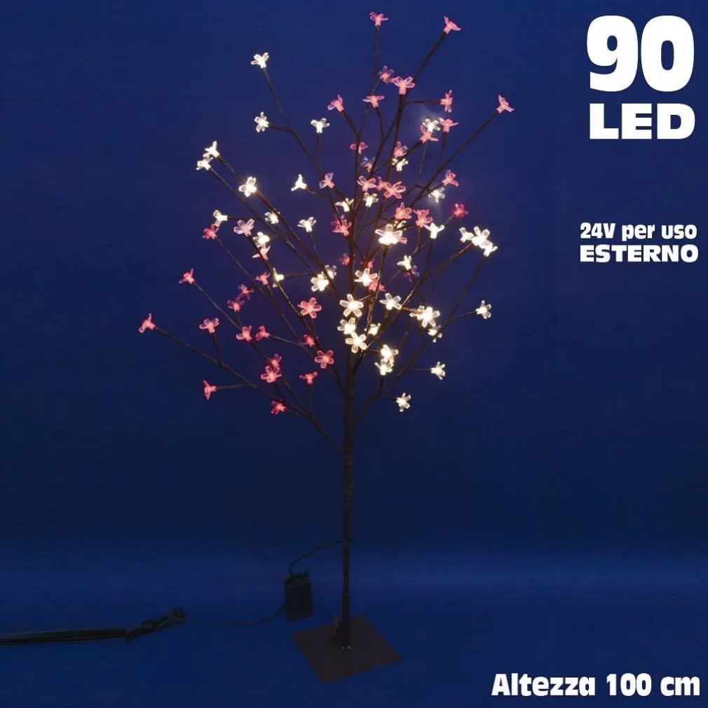ALBERO DI NATALE LUMINOSO CILIEGIO PER ESTERNO 90 LED 100CM BIANCO CALDO E ROSSO