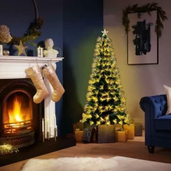 ALBERO DI NATALE LUMINOSO 180 CM CON LUCI LED FIBRA OTTICA BIANCO CALDO