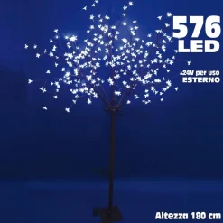 ALBERO DI NATALE LUMINOSO CILIEGIO PER ESTERNO 576 LED H 180 CM BIANCO FREDDO