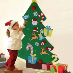 ALBERO DI NATALE PER BAMBINI IN FELTRO DA PARETE CON 26 ADDOBBI NATALIZI 110CM