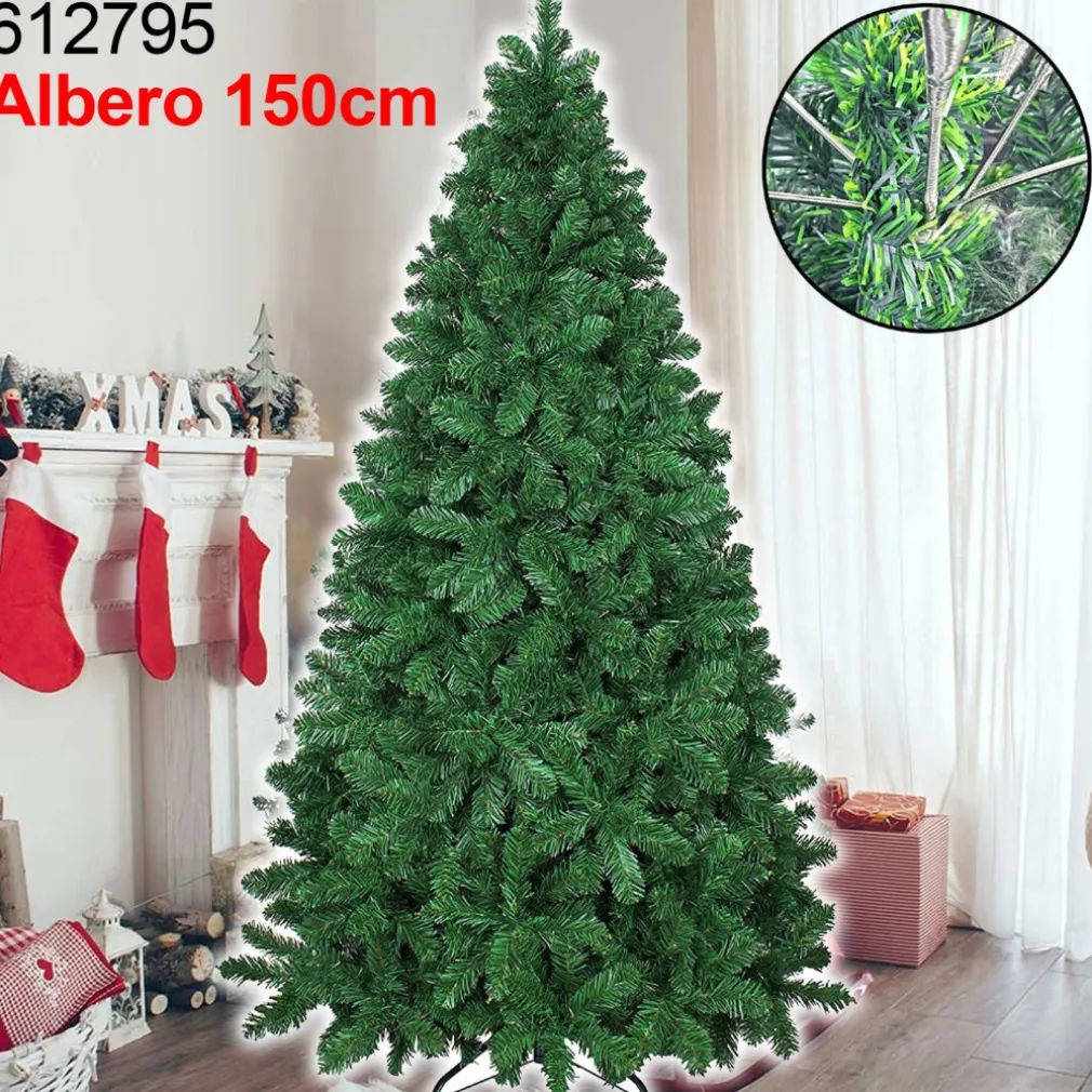 ALBERO DI NATALE SUPER FOLTO ARTIFICIALE VERDE 150CM EFFETTO REALISTICO 488PUNTE
