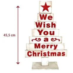ALBERO IN LEGNO BIANCO CON SCRITTE NATALIZIE IN ROSSO 45CM DECORAZIONI NATALIZIE