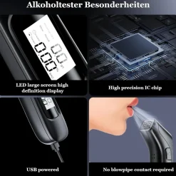 ALCOL TEST PORTATILE ETILOMETRO DISPLAY MISURATORE GRADO ALCOOL ALTA PRECISIONE