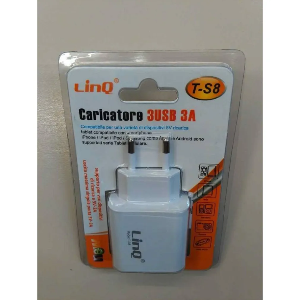 ALIMENTATORE CARICABATTERIE ADATTATORE CARICATORE CON 3 PORTE USB RETE 5V-3A T-S8