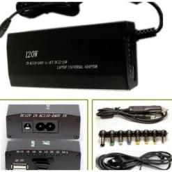ALIMENTATORE UNIVERSALE 120W NOTEBOOK PC CASA AUTO USB UNIVERSALE 9 ADATTATORI