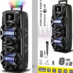 ALTOPARLANTE BT5.0 PORTATILE SISTEMA KARAOKE MICROFONO CABLATO PARTY 2000W Q-T53