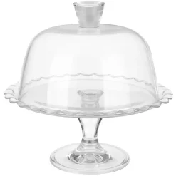 ALZATA PORTA TORTA DOLCI PASTICCINI CON COPERCHIO TRASPARENTE VETRO 26 X 26 X 26 CM