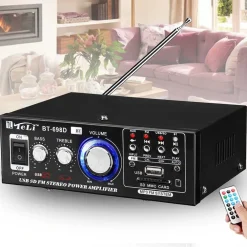 AMPLIFICATORE AUDIO BLUETOOTH 2 CANALI STEREO USB SD RADIO SPEAKER TELECOMANDO