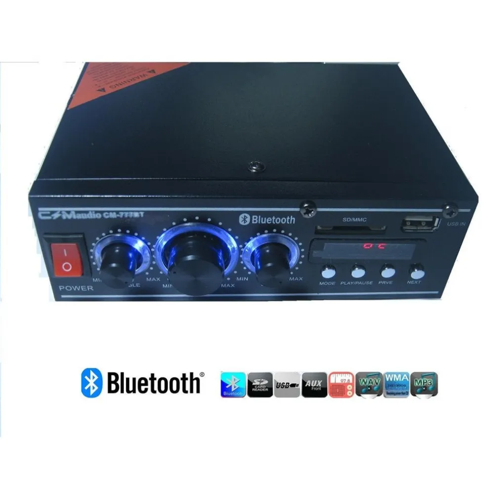 AMPLIFICATORE AUDIO STEREO KARAOKE 777BT MP3 USB SD CARD AUX 120W X 2 INGRESSI
