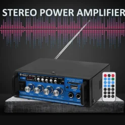 AMPLIFICATORE AUDIO 12V 220V USB SD 2 MICROFONI MP3 FM CASA AUTO KARAOKE BT188A