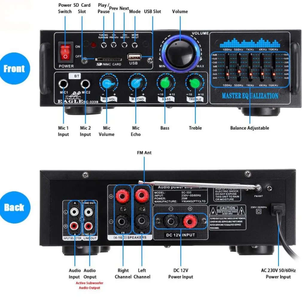 AMPLIFICATORE AUDIO 2X70W FUNZIONE KARAOKE FM/BLUETOOTHMP3/USB/BLUETOOTH Q-GF289