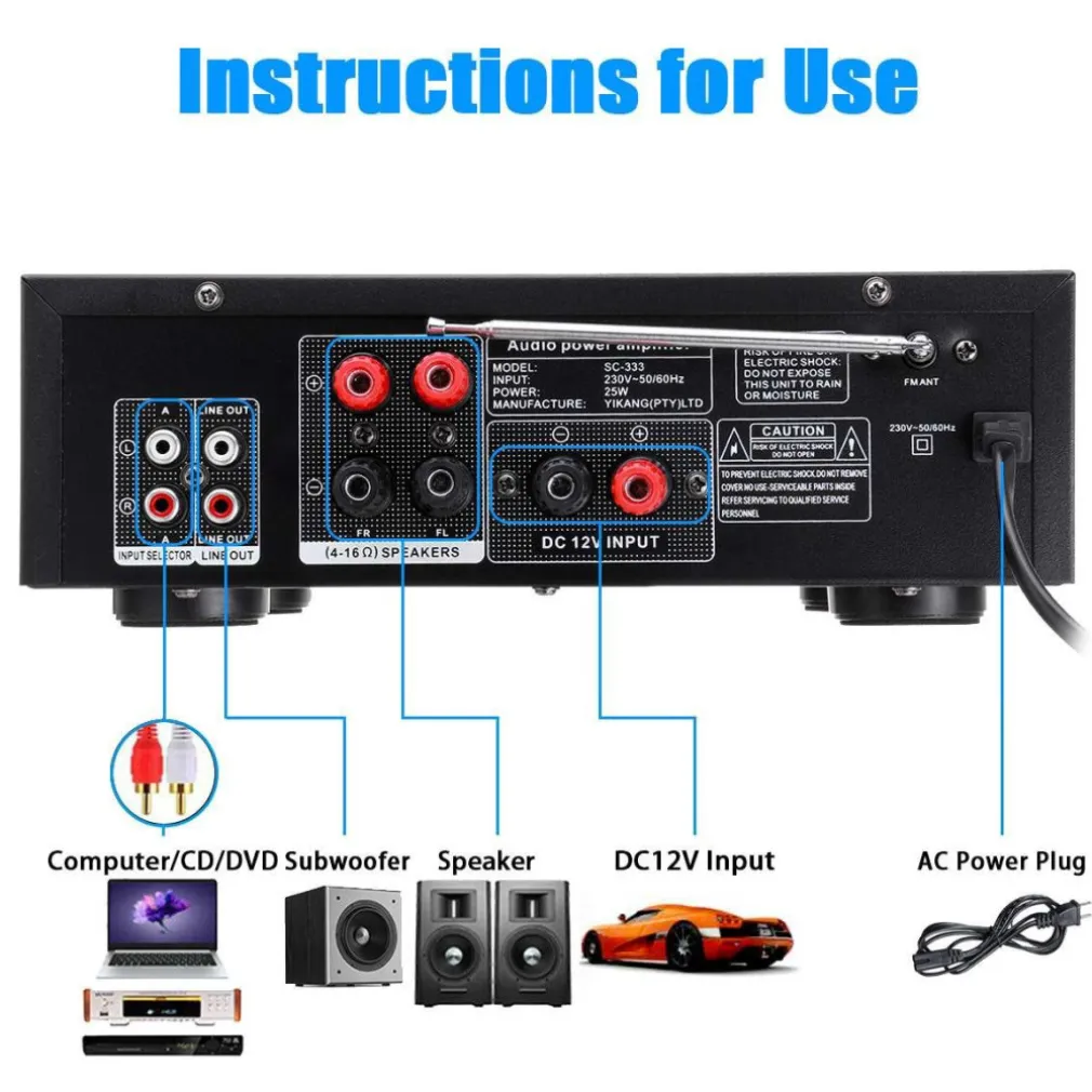AMPLIFICATORE AUDIO 2X70W FUNZIONE KARAOKE FM/BLUETOOTHMP3/USB/BLUETOOTH Q-GF289