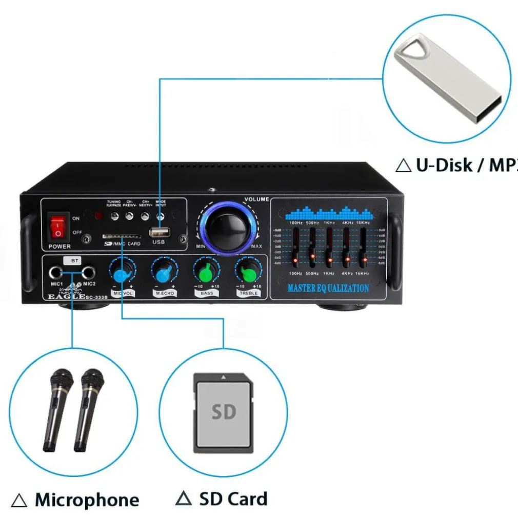 AMPLIFICATORE AUDIO 2X70W FUNZIONE KARAOKE FM/BLUETOOTHMP3/USB/BLUETOOTH Q-GF289
