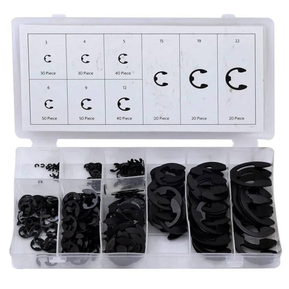 ANELLI ELASTICI SEEGER KIT DA 300 PZ ASSORTITI RONDELLE ANELLO ELASTICO E-CLIPS