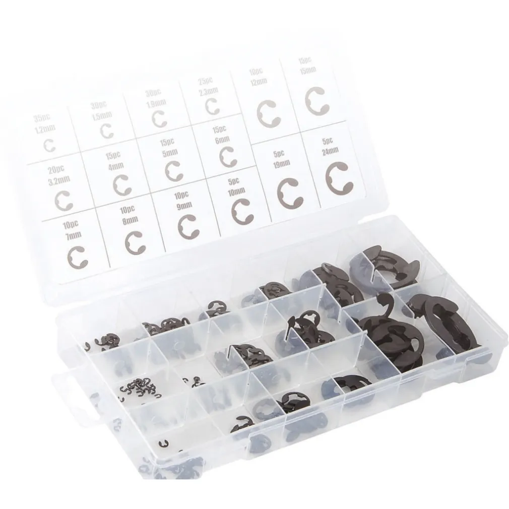 ANELLI ELASTICI SEEGER KIT DA 300 PZ ASSORTITI RONDELLE ANELLO ELASTICO E-CLIPS