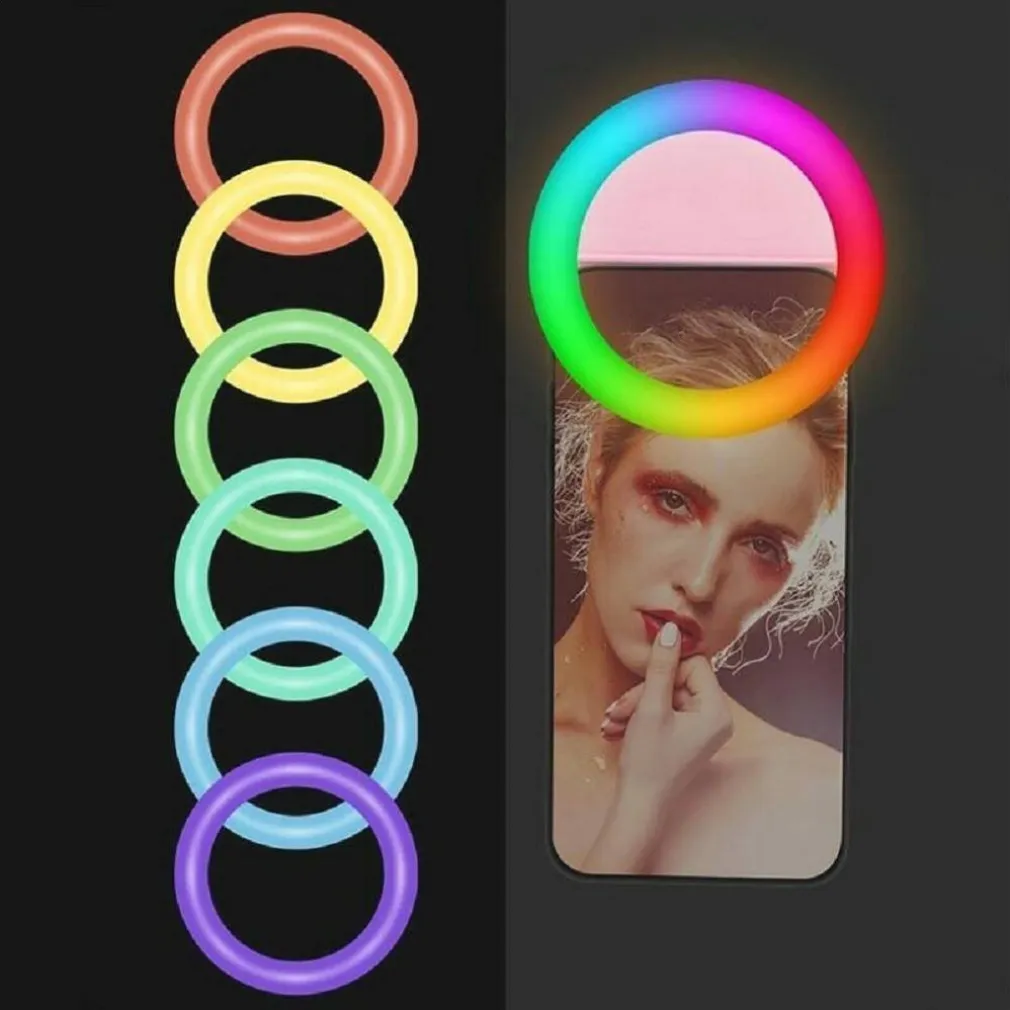 ANELLO LUMINOSO A LED PER SELFIE RGB MULTICOLORE LIGHT RING RICARICABILE