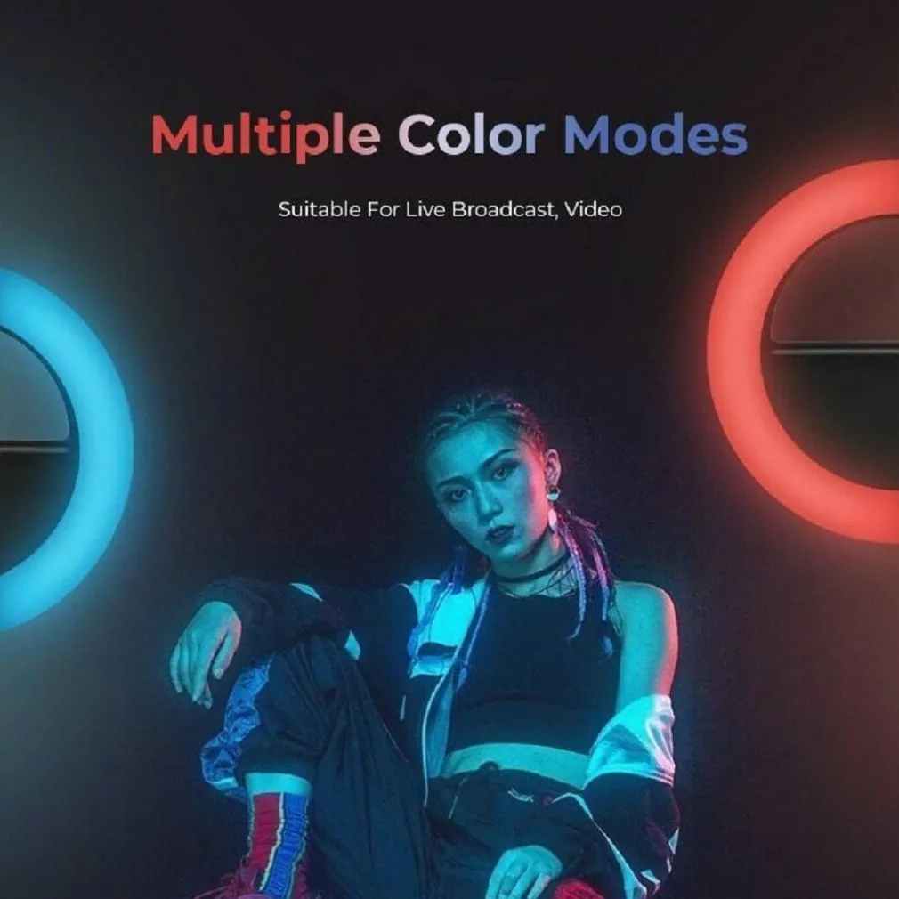 ANELLO LUMINOSO A LED PER SELFIE RGB MULTICOLORE LIGHT RING RICARICABILE