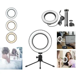 ANELLO PUNTO LUCE LED FOTOGRAFIA MAKEUP VIDEO DIFFUSORE CIRCOLARE 6" 16CM DIMMER